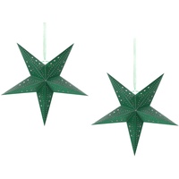 Beliani Weihnachtsdekoration Papierstern 2er Set Glitzer grün LED-Beleuchtung 45cm Motti
