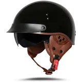 BOSERMEM Motorradhelm Mit Schutzbrille DOT-Zugelassen, Passend für Jethelm Roller Scooter Moped Mofa Chopper Vintage(Helles Schwarz, XXL 63-64cm