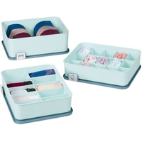 Relaxdays Schubladen Ordnungssystem, 3-tlg., Unterwäsche Organizer mit Deckel, Boxen für Socken, Unterhosen, BHs, blau