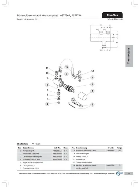 Ideal Standard Thermostat-Kartusche Micro Therm. , A860887NU A860887NU