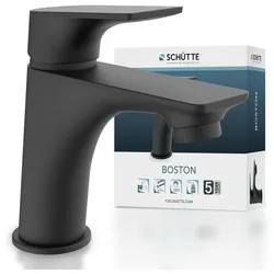 Waschtischarmatur SCHÜTTE "BOSTON", schwarz (schwarz matt), B:5cm H:153cm T:162cm, Messing, Armaturen, wassersparende Eco-Click-Funktion, inkl. Pop-Up