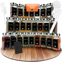comforder Gewürzgläser Set (25 Stück), Gewürz Organizer mit Gewürzstreuer mit Etiketten + Trichter, Gewürzdosen eckig mit Deckel, 120ml (Metall)