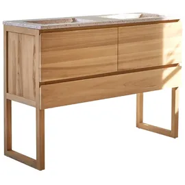 Tikamoon Badezimmermöbel Edgar aus massivem Teakholz und Premium-Terrazzo Rosa 120 cm