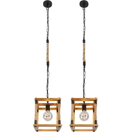 GLOBO Hängeleuchte 1-flg. 25 cm eckig Holz schwarz naturfarben