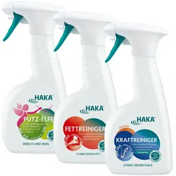 HAKA Set Trio 500ml Badreiniger 500ml Küchenreiniger 500ml Glasreiniger