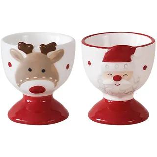 BOWTONG Weihnachts-Eierbecher-Geschenk-Set, 2/4, handgefertigt, Glasur, Keramik, weich gekocht, Tischwerkzeug, Ei, Frühstückszubehör