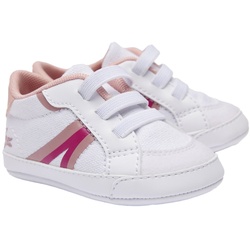 LACOSTE Baby Schuhe - L004 Cub, Krabbelschuhe, Sneaker, Textil mit Kunstleder Weiß/Pink EUR 19