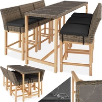 Tectake tectake® Rattan Tisch Lovas mit 6 Stühlen Latina mit Aluminiumgestellen, wetterfest und UV-beständig, Beine aus Holz