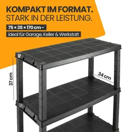 Kreher Kreher® Kunststoffregal „Evo“ mit 5 Böden - Steckregal für Haushalt, Keller & Garage - Standregal, Lagerregal & Aufbewahrungsregal - Schwarz - Schwarz