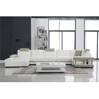 JVmoebel Ecksofa U Form Sofa Couch Polster Wohnlandschaft Design Luxus Ecksofa Leder grau|weiß