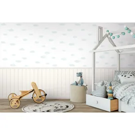 Living Walls Fototapete LIVING WALLS "Wallpanel Tapete Wandpaneele Motivtapete Wolken Landhaus", weiß (creme,weiß,blau), B:1,59m H:0,02m L:2,8m, Vlies, Tapeten, Vliestapete Kinderzimmer für Schlafzimmer Wohnzimmer Wandpaneele Flur