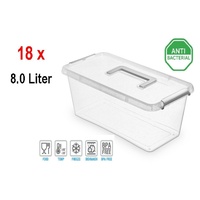 18x NANOBOX /antibakterielle Wirkung- 8,0 Ltr -40x20x16,5cm- Klar/Silber/Glitter