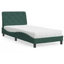 Samtbett mit Matratze – Dunkelgrün, 90x200 cm – Stilvoll & bequem