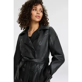 Mauritius Ledermantel "GWTaresa", Damen, Gr. 40L, schwarz, Obermaterial: 100% Schafsleder. Futter: 100% Baumwolle. Ärmelfutter: 100% Polyester, unifarben, lässig geschnitten knielang, mit Riegel, Mäntel, Leder-Trenchcoat mit Bindegürtel