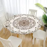 Morbuy Rund Tischdecke Elastisch, Rund Tischdecken 3D Wasserdicht Lotuseffekt Abwaschbar Abwischbar Tischtuch für Dekoration Küchentisch Garten Outdoor (90cm,Mandala)