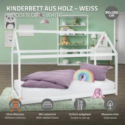Kinderbett Kinderhaus Tipi Bett Holzbett Hausbett Holzhaus 90x200 cm  Weiß