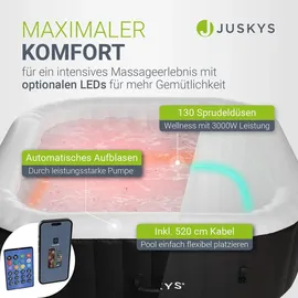 Juskys SpaLuxe 185 x 185 Schwarz/Weiß inkl. LED-Beleuchtung