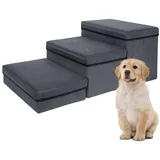 IBVIVIC Haustiertreppe Faltbare Hundetreppe 3 Stufen für kleine Hunde mit Stauraum, Multifunktionale Nützliche Hunderampe 80T x 42B x 30H cm, Grau, belastbar bis 30 kg