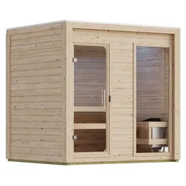 Karibu Gartensauna Saunahaus Hycore 2 - 38 mm naturbelassen Klarglas Ganzglastür Ohne Ofen