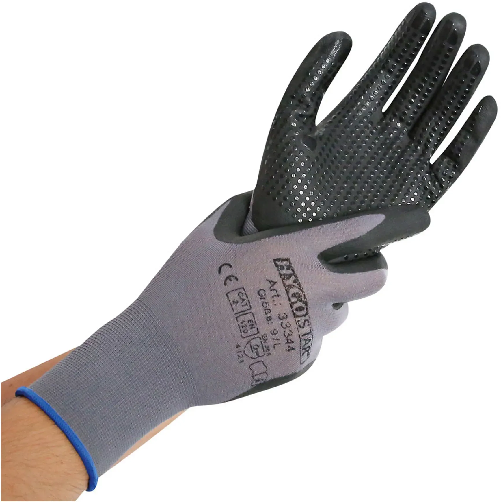 Hygostar Ergo Flex Dotty Feinstrickhandschuhe mit Nitrilschaum und PU-Beschichtung grau/schwarz, VE 120 Paar 8/M