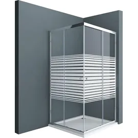 SoGood doporro 100x80cm Eckeinstieg Duschkabine Schiebetür Duschabtrennung Milchglas Streifen Eckdusche 6mmESG Glas Höhe 190cm Links/Rechts montierbar R... - Transparent/milchig