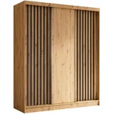 AX Living Schwebetürenschrank, Walnuss, Schwarz, Kunststoff, Teilmassiv,Kiefer, Rechteckig, 180x216.1x61 cm, Hergestellt in Europa, FSC Mix, Reach, Schlafzimmer, Kleiderschränke, Schwebetürenschränke