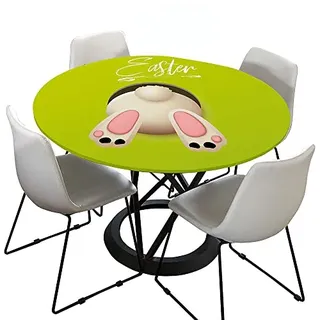 Morbuy Rund Tischdecke Elastisch, Ostern Lotuseffekt Abwischbar Rund Tischdecken Gedruckt Tischtuch für Küchen Garten Outdoor (Durchmesser 70cm,Osterhase)