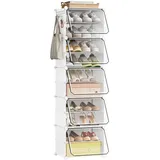 eSituro Schuhboxen, 10er Set, Schuhorganizer Schuhkarton stapelbar, Schuhregal Kunststoff, mit Haken, Tür, Schuhaufbewahrung platzsparend, Weiß