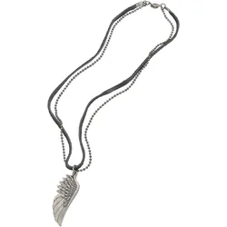 Kette mit Anhänger FIRETTI "mit Flügelanhänger", silber (schwarz, altsilberfarben), Halsketten, Damen, Metall-Leder, L: 52cm, Metall, Leder