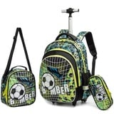 HTgroce Trolley Rucksack Kinder Jungen,Fußball Kinder Trolley Schultasche mit Rollen Rucksack Schultrolley 16inch Rucksäcke Kinder Schulrucksack Schulranzen mit Rollen Schultasche Mädchen.