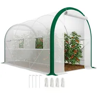 Outsunny Foliengewächshaus 3,58 x 2,1 x 2,1 m Tomatenhaus mit Rolltür Fenster, Treibhaus Tunnel Gewächshaus Pflanzenhaus für Garten Balkon, Verzinkter Stahl, Weiß
