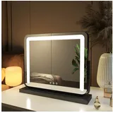 EMKE Schminkspiegel Mit Beleuchtung Led Kosmetikspiegel Drehbar Make Up Spiegel Mit Touchschalter, 3 Lichtfarben Dimmbar Und Memory-funktion, Schwarz, 50x41,6cm - Emke