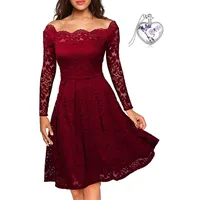 BiilyLi Damen Retro Cocktail Spitze Kleid 50S Schöne und Elegante Vintage Schlank Rockabilly Abendkleid (M(40), Wein rot) - M