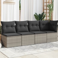 vidaXL Gartensofa mit Kissen 4-Sitzer Grau Poly Rattan