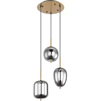 GLOBO Blacky I 3-flg. 46 cm rund Messing mit Rauchglaskugeln