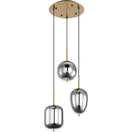 GLOBO Blacky I 3-flg. 46 cm rund Messing mit Rauchglaskugeln