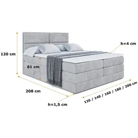 altdecor Boxspringbett AURA KING - 160 x 200 - H3/H4 - Hellgrau