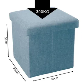 Intirilife Faltbarer Sitzhocker 30x30x30 cm in HIMMEL BLAU - Sitzwürfel mit Stauraum und Deckel aus Stoff in Leinen Optik - Sitzcube Fußablage Aufbewahrungsbox Truhe Sitzbank