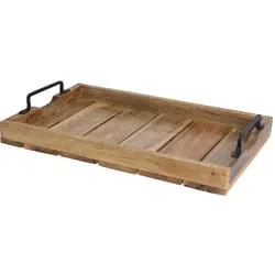 Tablett Holz Frühstück Tablett Serviertablett Vintage Metallgriff 46x31x5cm A510