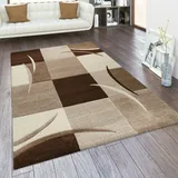 Paco Home Designer Teppich Mit Konturenschnitt Karo Muster, braun, Beige 80x150 Cm