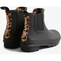 Gummistiefel HUNTER "WOMENS ORIGINAL CHELSEA LEOPARD BACKSTRA", Damen, Gr. 38, schwarz, Gummi, Schuhe Gummistiefel, wasserdicht