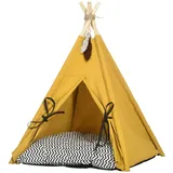 BlingBin Tierbett Tipi-Zelt für Haustiere, Tierhöhle für Hunde und Katzen, Polyester, Katzenzelt mit Kissen, für Katzen unter 5 kg, Mini Hunde gelb