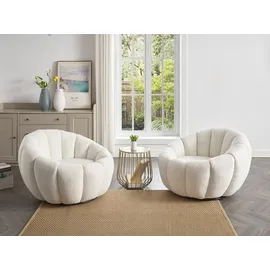 vente-unique Drehsessel muschelförmig Bouclé-Stoff 0 x 0 x 0 cm Weiß