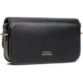Tommy Hilfiger TH Script Flap Crossover Umhängetasche Leder Black