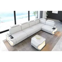 Sofa Dreams Ecksofa Leder Sofa Couch Siena L Form lang Ledercouch, L-Form Ledersofa mit LED-Beleuchtung weiß
