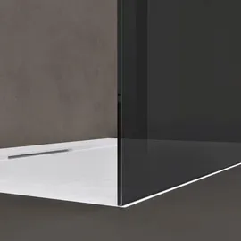 doporro Duschwand Duschtrennwand 110x200 Walk-In Dusche mit Doppel-Stabilisator aus Echtglas 8mm ESG-Sicherheitsglas Vollgrau inkl. Nanobeschichtung