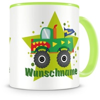 Samunshi® Kindertasse mit Namen Tasse Monstertruck Pickup Personalisierte Tasse mit Namen Kinder Kinderbecher mit Namen Kindergarten grün 300ml