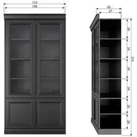 Woood Vitrine Organize aus Kiefernholz, modernes Design, Schwarz, höhenverstellbare Einlegeböden