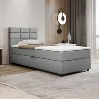 Panda möbel Boxspringbett 100x200, mit Bettkast und Topper-hellgrau
