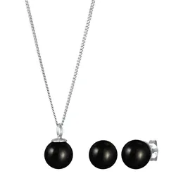 Nenalina Synthetische Perle Schwarz 925 Sterling Silber Schmuck-Set   Damen 